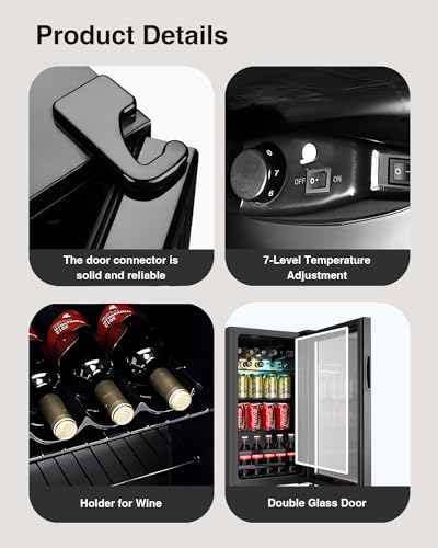 FLB-60 Refrigerator Cooler-120 Can Freestanding Beverage Cooler with Glass Door-Small Drink Dispenser Machine for Office or Bar with Adjustable Removable Shelves, Black