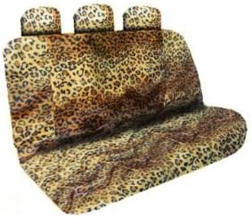 Universal-Fit Animal Print Bench Seat Covers with 3 Headrest Covers - Leopard Tan