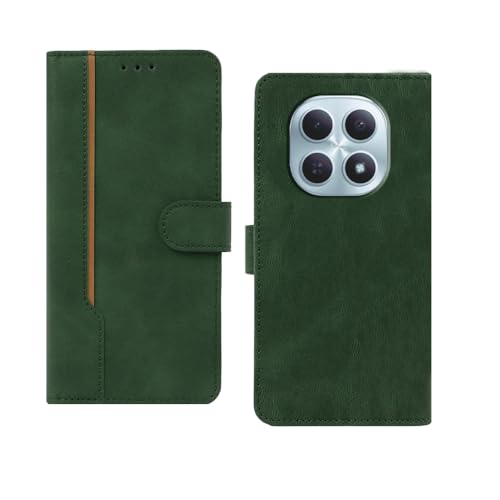 Image of amazon basics Redmi Note 15 5G Flip Cover | Card Pockets Wallet & Stand | Flip Cover for Redmi Note 15 5G (Green with Beige Strip)