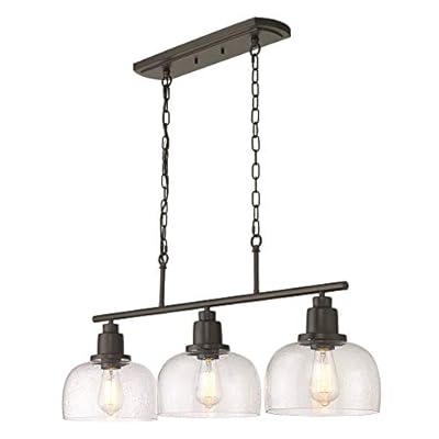 EAPUDUN 3-Light Kitchen Island Light, 35.4" Farmhouse Chandelier for Dining Room Pool Table Pendant Light, Oil Rubbed Bronze with Seeded Bubble Glass, PDA1125-ORB