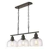 EAPUDUN 3-Light Kitchen Island Light, 35.4' Farmhouse Chandelier for Dining Room Pool Table Pendant Light, Black Finish with Seeded Bubble Glass, PDA1125-ORB