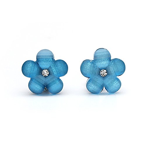 Idin Ohrclips - Blaue Blumen mit Strassstein und Kristalleffekt (ca. 17 x 17 mm)