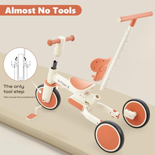 VITONIS laufrad ab 1 Jahr, 5 in 1 Dreirad mit Schubstange für Kinder, Lauflernhilfe für Kinder 1-4 Jahre
