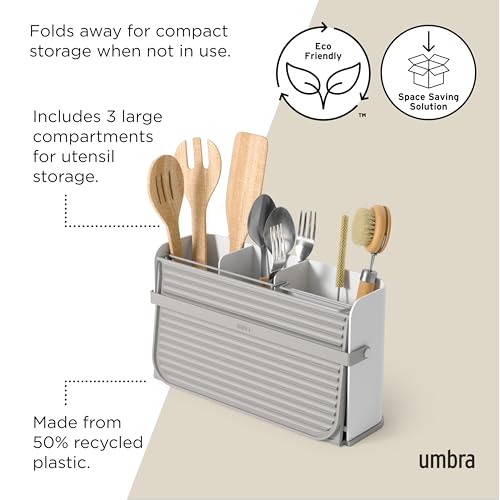 Umbra Compact Expandable Dish Drying Rack for Small Spaces, Utensil and Plate Holder, White/Grey - Image 5