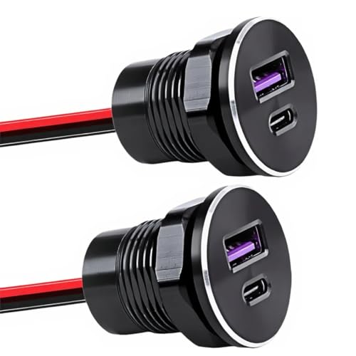 Prise USB 12V Voiture, Prise Double USB, Chargeur Allume-Cigare USB-C PD3.0 30W & QC3.0 18W en Aluminium pour Camping-Car, Bateau, Camion, – Conception...