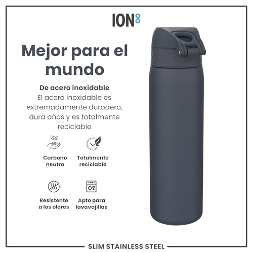 Miniatura 5 de ion8 Botella Agua Inox Ligero, 600ml, Sin Aislamiento, a Prueba de Fugas, Fácil de Abrir, Cerradura Segura, Aptas para Lavavajillas, Fácil de Limpiar, Resistente a Rayones, Azul Marino Ceniza