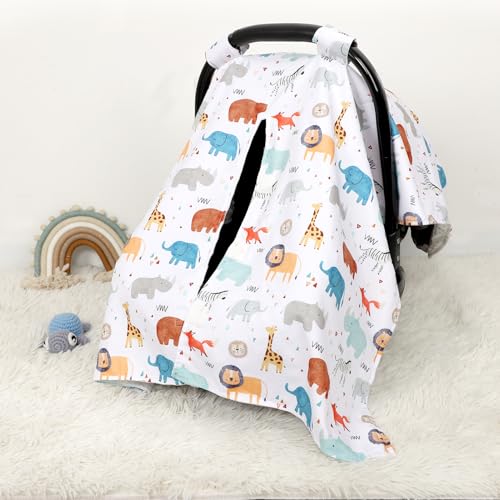 Image of ManFaiSky Car Seat Cover Baby, Soft Carseat Covers Baby Girl, Multi-Use Nursing Cover & Infant Carseat Canopy, Animals