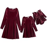 Mommy and Me Christmas Dresses Long Sleeve Santa Claus Green Red Black Buffalo Plaid Velvet Dress Fall Winter Xmas Holiday Party Mom Daughter Matching Outfits Photoshoot Burgundy Velvet 6-9 Months