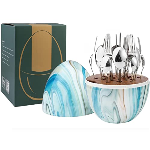 Cakunmik Juego de cubiertos de 24 piezas, juego de cubiertos dorados de acero inoxidable, pulido espejo, servicio de juego de cubiertos para 6, juego de vajilla de utensilios de cocina,A Cover