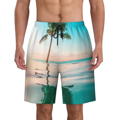 Men's Beach Shorts Coconut Tree Mens Swim Trunks Board Shorts with Pockets Swimwear Bathing Suits