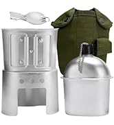 BeGrit Military Canteen Army Canteen WWII US G.I. Style Canteen Kit with Aluminum Cup Stove Stain...
