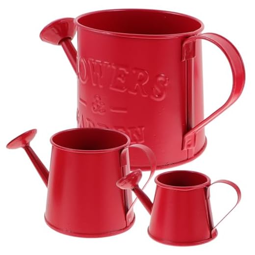 PRETYZOOM 3 Peças Regador Vaso Flores Regador Ferro Vasos Franceses Jarro Antigo Balde Flores Arranjo Flores Jarro Leite Para Decoração Casa Jardim Vermelho