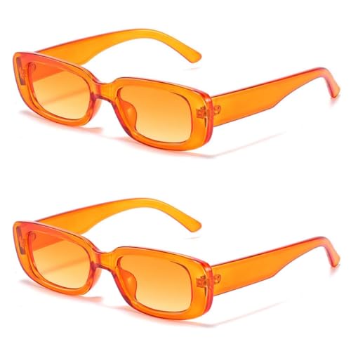 IKANOO Retro Rectangle Sunglasses for Women Men Small Square Frame Trendy Y2K 90’s Black Sunglasses (Orange-Orange)