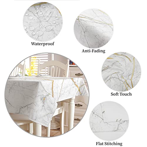 Lbcasa Marble Tablecloth Waterproof Tablecloths, Gray Gold White Marble Table Cloth Dining Table Cover Cloth For Kitchen Party Outdoor Tabletop Decor, Rectangle Tablecloth 60X84 Inch #TOP4