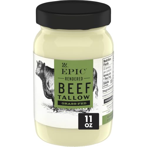 Image of EPIC Beef Tallow, Grass-Fed, Keto Friendly, Whole30, 11oz Jar | Rendered Grass-Fed Beef, High-Heat Stable Cooking Fat, Gluten-Free & Paleo Friendly, Whole30 Approved
