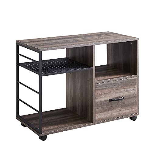 AMOSIC Industrial File Cabinet, Rolling File Cabinet with Drawer, Printer Stand with Open Storage Shelves for Home Office, Office Filing Cabinet with Wheels, for Letter Sized Documents, Retro Grey
