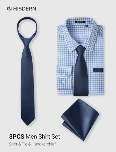 Image of HISDERN Mens Dress Shirt with Tie Pocket Square Set Classic Button Down Shirt Matching Tie Long Sleeve Shirts