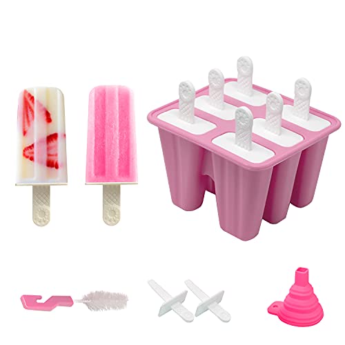 Cook Army Silicone Popsicle Molds 6 Cavity, DIY Popsicle Molds for Toddlers, Popsicle Molds for Kids, Homemade Popsicle Maker Molds for Endless Fun, Ice pop Molds, Ice Pop Maker (6 Cavity, Pink)
