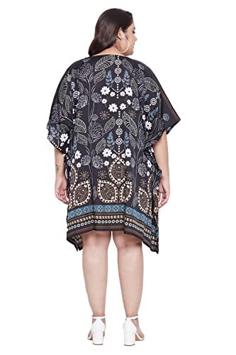 Image of Oussum Short Caftans for Women Plus Size Kaftan Tunic Tops Polyester Summer Beach Clothing Mini Cover Ups Dress for Ladies