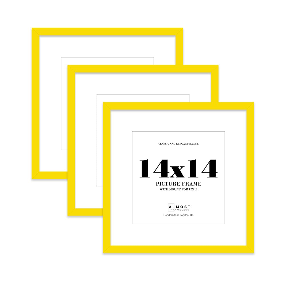 14x14 Yellow Picture Frame with Mount for 12x12 Photos, Prints - Modern Square Wall Frame, Set of 3