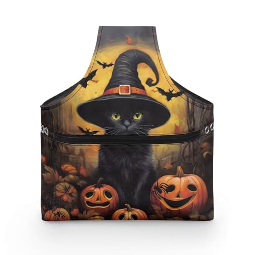 Image of KUIFORTI Pumpkin Knitting Yarn Bag Black Cat Crochet Bags for Women Knitting Needles, Yarns and Unfinshed Project, Crochet Hook Organizer Halloween Holiday Decoration