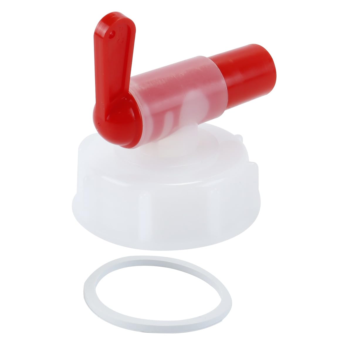 Orivin Auslaufhahn Dosierhahn DIN61, Gardening Plant Nutrient Solution Water Tap PP Material 61mm Diameter Plastic Faucet for Hydroponics Irrigation Systems, Canister Tap White/Red