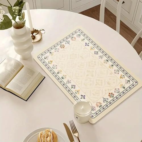 Image of YELONA Leather Dining Table Placemats Set of 2 - Waterproof, Heat Resistant, Anti-Slip, Easy to Clean Table Mats for Dining Table, Kitchen & Home Decor (Cream, 40 x 30 cm)
