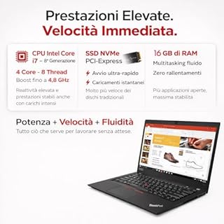 Lenovo Ricondizionato GREEN EDITION T480s, Pc portatile Intel Core i7-8th Pronto All'Uso office 365, Notebook Con Display HD da 14", Ram 16Gb, SSD nvme 512 GB e con mouse wireless in omaggio!