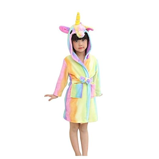 EuHigh Niños Albornoces Lindos Cómodo Bata De Playa Suave Material De Franela Dibujos Animados Unicornio Encapuchado Ropa De Dormir