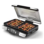 Ninja Sizzle Pro XL Grill Electrique Intérieur & Plancha Electrique Céramique, Grill Multifonction Pour Grillade Maison & Smash Burger, Couvercle, Accessoires, Argent/Noir GX101EU