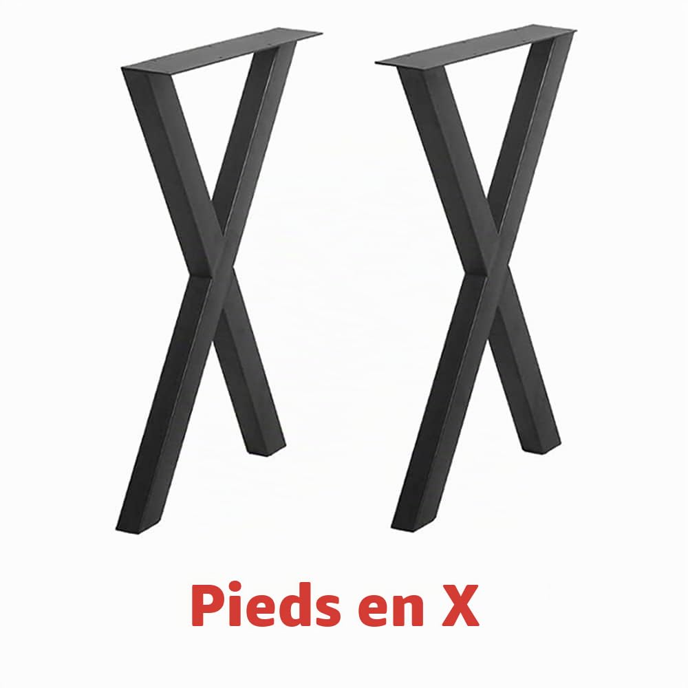 Fayelong Lot de 2 pieds de table industriels en acier X-Frame - Hauteur 70 cm x largeur 50 cm - Noir - Capacité de 200 kg - Facile à assembler