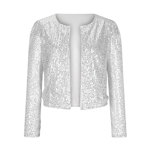 XUNRYAN Sequin Blazer Women Casual Open Front Cardigan Sparkly Jacket Glitter Long Sleeve Short Coats Crop Shrug Wraps Outfit4