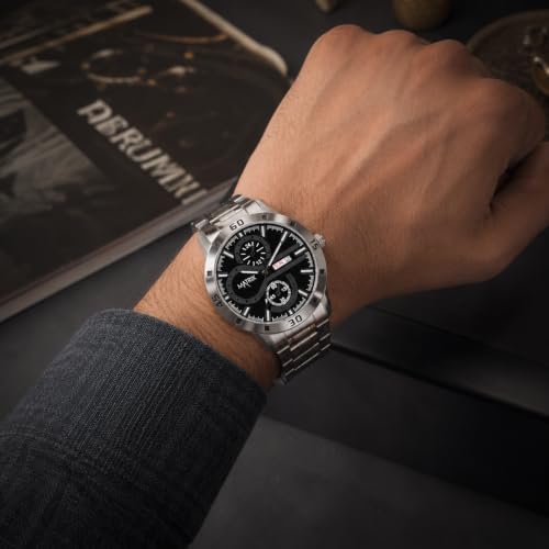 Image of Matrix Superior Analog Watch for Men | Black, Blue, Green & White Dial Stainless Steel Chain Strap Watch | Day & Date Display | Quartz Movement | Stylish Casual & Formal Wrist Watch for Boys & Men