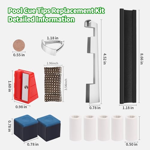 Vefungyan Billiard Pool Cue Repair Kit: 2 Pool Cue Tip Clamp 20 Billiard Cue Tips 4 Shaper 5 Chalk Cubes 5 Pool Cue Repairers 2 Planers (Multicolor 1) - Thumbnail 2