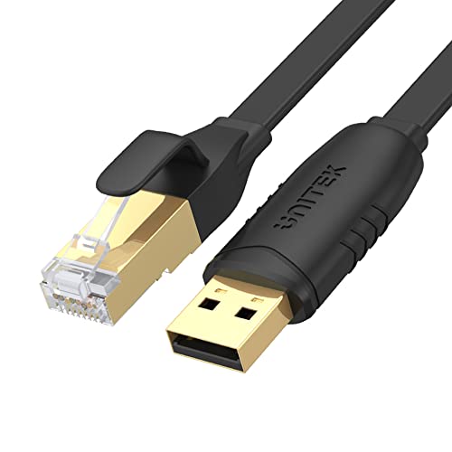 Unitek Y-SP02001B Console USB 2.0 vers RJ45 Câble plat Rollover RJ45 (8P8C) 180 cm Gaine de câble plat en PVC avec connecteurs plaqués or et blindage 3μ / Conducteur en cuivre nu 26 AWG