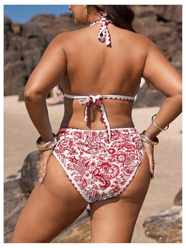 Bikini grande taille fleuri bleu et blanc à deux pièces