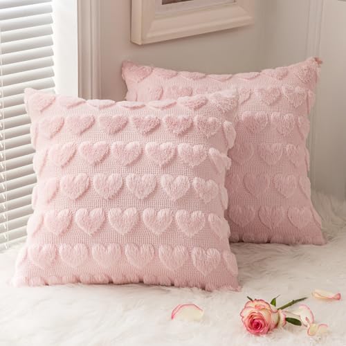 MIULEE Valentines Pillow Covers Heart 18x18 Inch Light Pink Set of 2