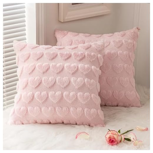 MIULEE Valentines Pillow Covers 20x20 Inch Set of 2 Valentines Day Light Pink Heart Love Decorative Cute Soft Plush Faux Fur Throw Pillows for Girl Bedroom Couch Sofa Holiday Home Decor
