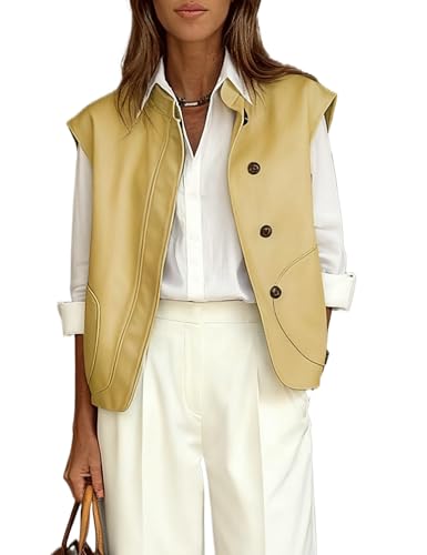 Watashi Women Vest Casual Button Up Stand Collar Lightweight Cargo Waistcoat Sleeveless Blazer Jacket Fall Cardigan Tops