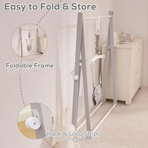 Image of FUNLIO Montessori Wooden Baby Jumper with Stand for 6-36 Months, Adjustable Baby Bouncer for Indoor /Outdoor Play, Foldable Toddler Jumper for Baby Girl /Boy, Easy to Assemble & Store - Grey