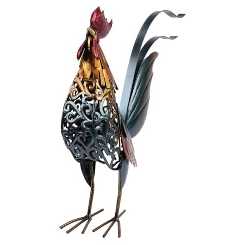 Alipis Coq Métal Décoratif Fer Forgé Peint Main Sculpture Artisanale Résistante Aux Intempéries pour Jardin Salon et Patio Ornement Animal Métal Élégant