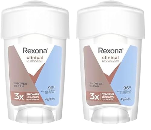 Rexona Women Clinical Antiperspirant Cream Stick Deodorant Shower Clean, 45ml, 96 Hour Protection (Pack of 2)