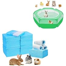 Amakunft Guinea Pig Playpen with Cover, Hamster Playpen with Top, Rabbit Pop Up Playpen with Roof & Rabbit Pee Pads, Pet Toilet/Potty Training Pads, Super Absorbent Guinea Pig Disposable Diaper
