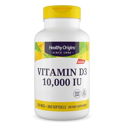 Healthy Origins, Vitamin D3, Softgels Each with 10,000 IU, 360 Capsules, Gluten-Free, Soy-Free, GMO-Free