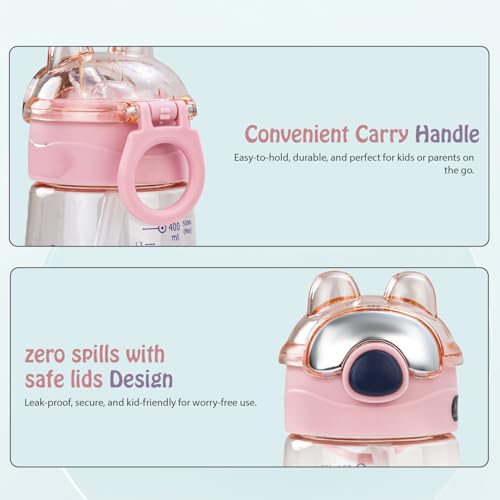 Image of BAYBEE AquaTots Sipper Water Bottle for Kids | Leak Proof Baby Sipper Bottle with Straw | BPA Free with Carry Handle | Insulated Drinking Sippy Water Bottle for School Kids (500ml, Pink)