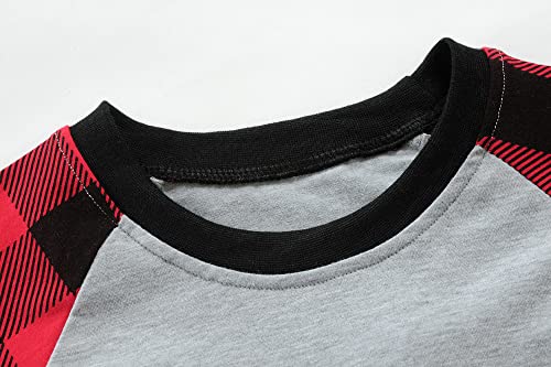 Little Boys Long Sleeve Christmas Pajamas Plaid Pjs Kids Dinosaur Xmas Clothes Sets for Toddler 2-7 Years4