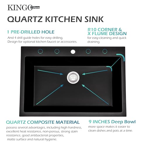 33-inch-Black-Quartz-Single-Bowl-Kitchen-Sink-Dual-Mount-Kitchen-Sink-Granite-Composite-Matte-Black-Kitchen-Sink-33-x-22-x-9-inch-Deep-Workstation-Sink-for-Kitchen-with-Drain 33 inch Black Quartz Single Bowl Kitchen Sink Dual Mount Kitchen Sink Granite Composite Matte Black Kitchen Sink 33 x 22 x 9 inch Deep Workstation Sink for Kitchen with Drain