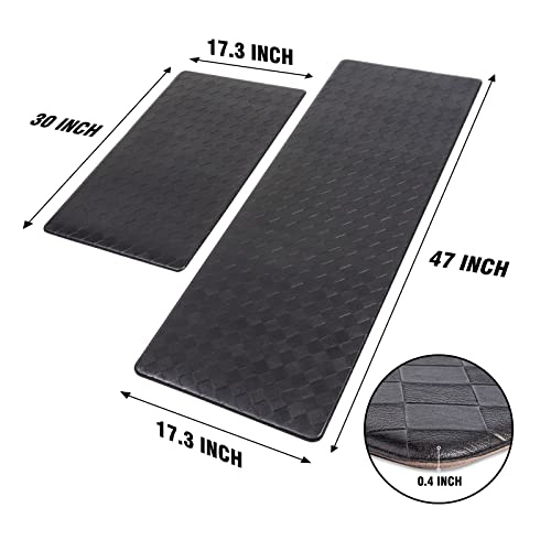 Kitsure Kitchen Mats For Cushioned Anti-Fatigue Use 2 Pcs, Anti-Slip Kitchen Rugs, Easy-To-Clean And Comfortable Standing Desk Mats For Offices, Kitchens, Sinks, 17.3"×30"+17.3"×47", Black #TOP5