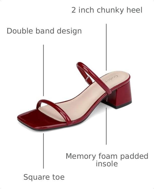Image of Goderci Women's Chunky Block Low Heeled Sandals | 2 Strap, Square Open Toe, Slip On, Mule Heels