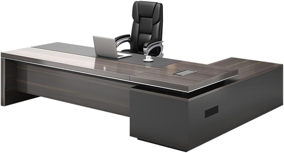 LITFAD Modern Office Computer Desk Wood Executive Desk with Side Storage, CPU Stand and Cord Management, L-Shape Boss Table Writing Desk Home Office Furniture Without Chairs, 79" L x 63" W x 30" H